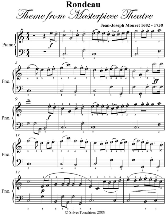 Rondeau Theme from Masterpiece Theatre Easy Piano Sheet Music