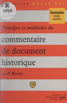 Read: Principes et méthodes du commentaire de document Book historique