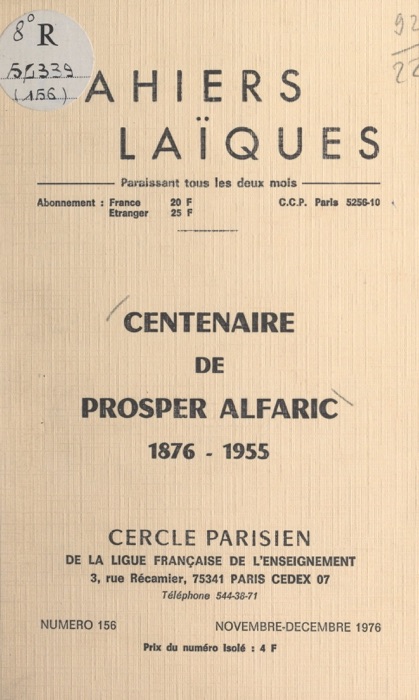 [Download] ~ Centenaire de Prosper Alfaric, 1876-1955 ~ by Prosper ...