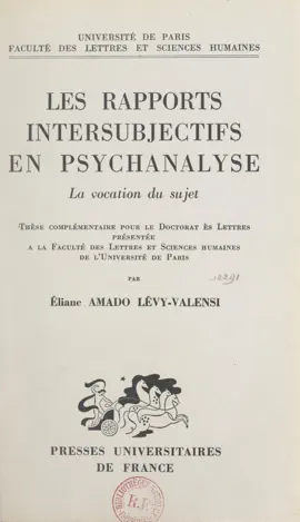 Read: Les rapports intersubjectifs en psychanalyse Book