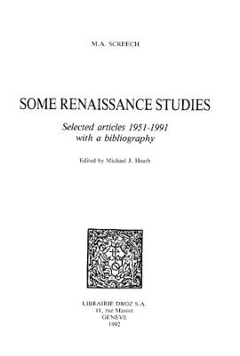 Read: Some Renaissance Studies : Selected articles Book 1951-1991 with a bibliography
