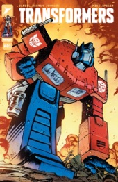 Book cover for Transformers #1 by Daniel Warren Johnson & Mike Spicer
