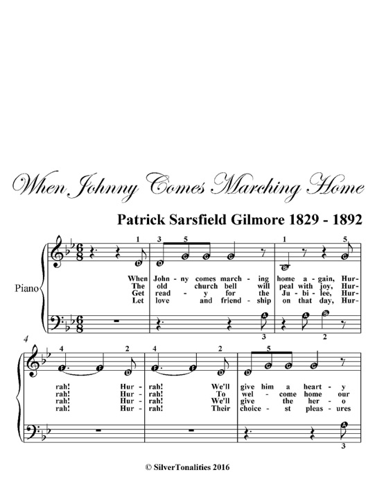 When Johnny Comes Marching Home Beginner Piano Sheet Music