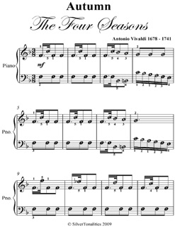 Autumn the Four Seasons Easy Piano Sheet Music by Antonio Vivaldi