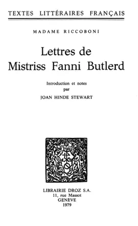 Lettres de Mistriss Fanni Butlerd