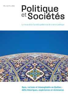 Politique et Sociétés. Vol. 43 No. 1, 2024 by Saaz Taher, Khaoula Zoghlami, Philippe Néméh-Nombré, Krista Melanie Riley, Leila Bdeir, Michaël Séguin, Sébastien Arcand, Philippe-Benoit Côté, Ariane Brisson, Sue-Ann MacDonald, Pierre Pariseau-Legault, Annie Fontaine, Lisandre Labrecque-Lebeau, Dahlia Namian, Jorge Flores-Aranda, Céline Bellot, Carolyne Grimard, Catherine Chesnay, Élisabeth Greissler, Jean-Pierre Couture, Thibaut Dauphin, Augustin Décarie, Félix Grenier, Georges Mercier & Frédéric Mercure Jolette