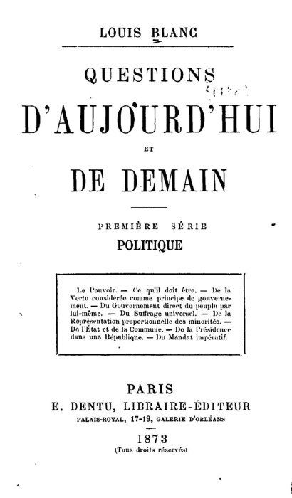 Questions d'aujourd'hui et de demain