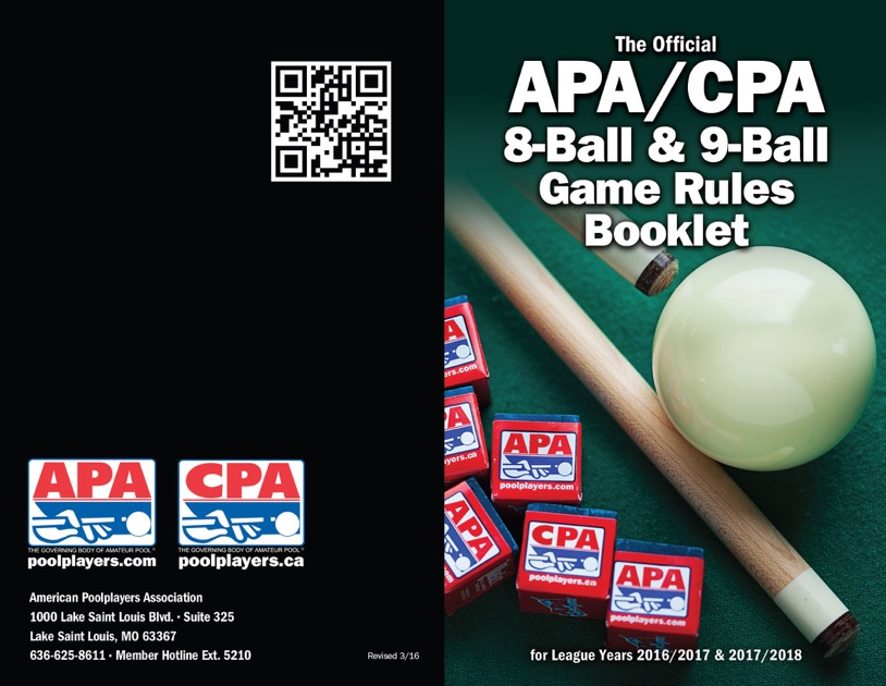 APA/CPA 8Ball & 9Ball Game Rules Booklet by American Poolplayers