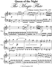 Queen of the Night the Magic Flute Easy Piano Sheet Music - Wolfgang Amadeus Mozart