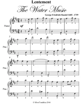 Lentement the Water Music Easy Piano Sheet Music