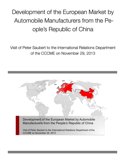 Development of the European Market by Automobile Manufacturers from the People’s Republic of China