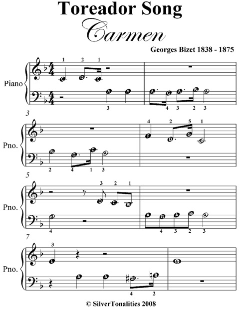 toreador song carmen beginner piano sheet music by georges bizet on toreador song sheet music