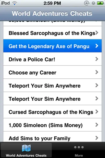 Cheats For Sims 3 World Adventures iPhone-skjermbilde 2