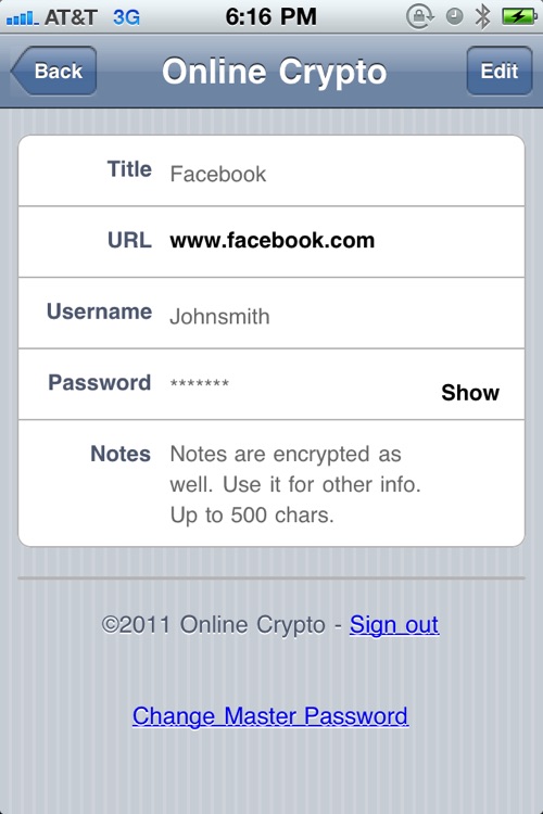 Online Crypto Password Manager