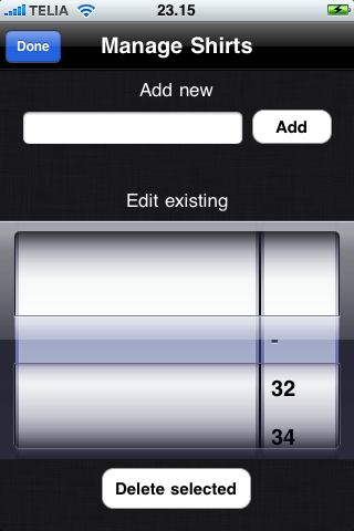 ShirtSize iPhone screenshot