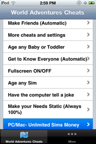 Cheats for Sims 3 World Adventures screenshot