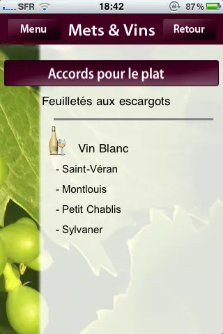 Capture d'écran de Mets - Vins sur iPhone 3