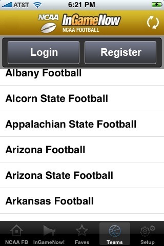 NCAA Football - InGameNow iPhone screenshot 2 - Sports app