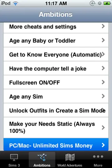 Cheats For Sims 3 Ambitions, Original & World Adventures (Combo Pack) iPhone-skjermbilde 3