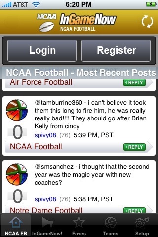 NCAA Football - InGameNow iPhone screenshot 1 - Sports app