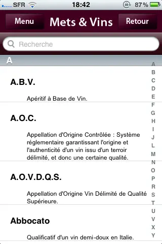 Capture d'écran de Mets - Vins sur iPhone 4