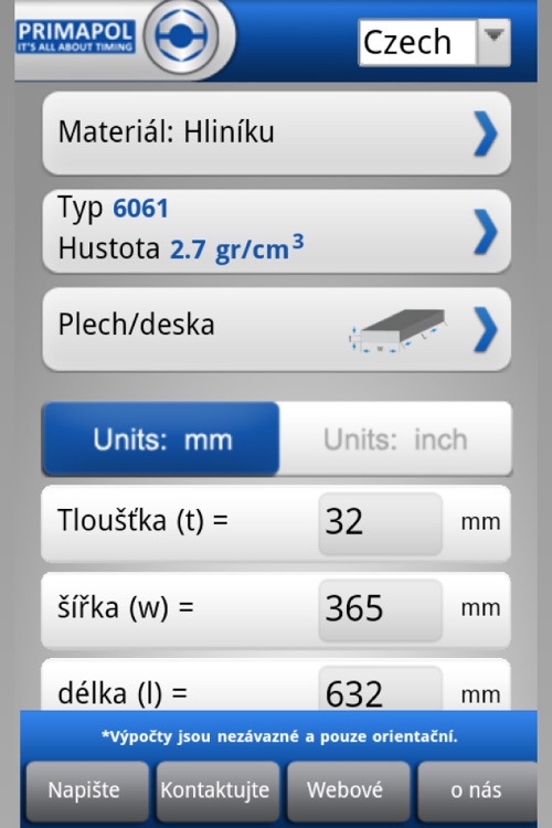 Primapol Metal Weight Calculator