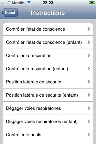 Capture d'écran de Premiers Secours sur iPhone 5