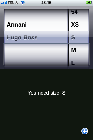 ShirtSize iPhone screenshot