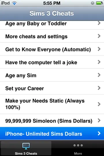 Cheats: Sims 3 Edition iPhone-skjermbilde 2