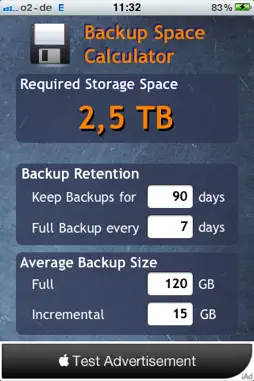 Backup Space Calculator screenshot 1