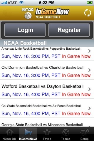 NCAA Basketball - InGameNow iPhone screenshot 3 - Sports app