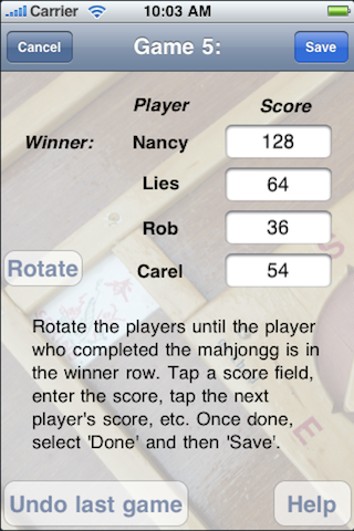 Mahjong Scores screenshot
