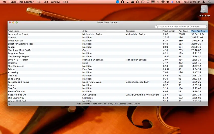 Screenshot von Tunes Time Counter auf dem iPhone 1