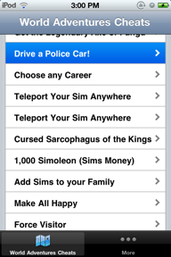 Cheats for Sims 3 World Adventures screenshot