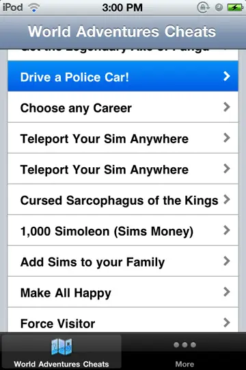 Cheats For Sims 3 World Adventures iPhone-skjermbilde 4