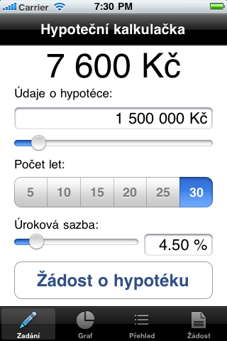 Hypoteční kalkulačka screenshot 1