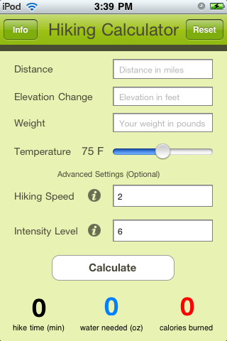 Hiking Calculator screenshot