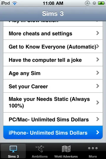 Cheats For Sims 3 Ambitions, Original & World Adventures (Combo Pack) iPhone-skjermbilde 2