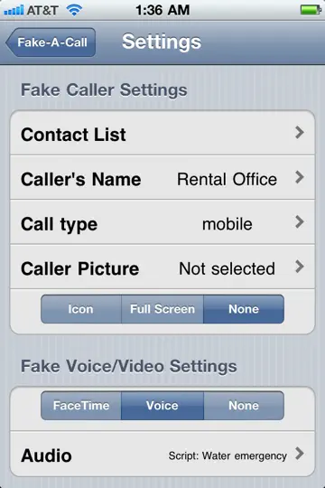 Скриншот Fake-A-Call ™ на iPhone 5