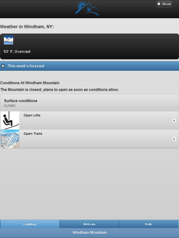 Windham Mountain iPad screenshot 3 - Weather app