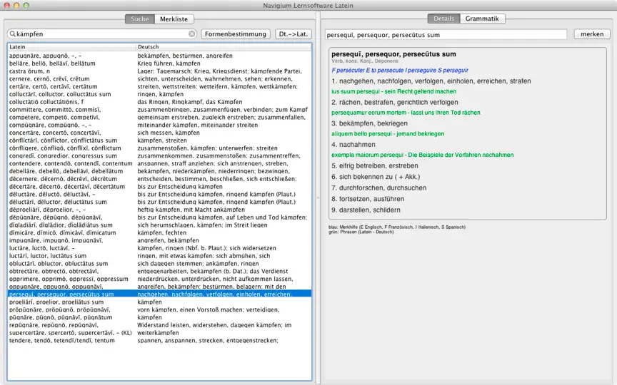 Screenshot von Navigium Lernsoftware Latein auf dem iPhone 3