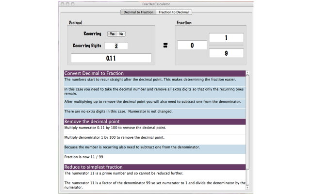 Fractions/Decimals Calcualtor