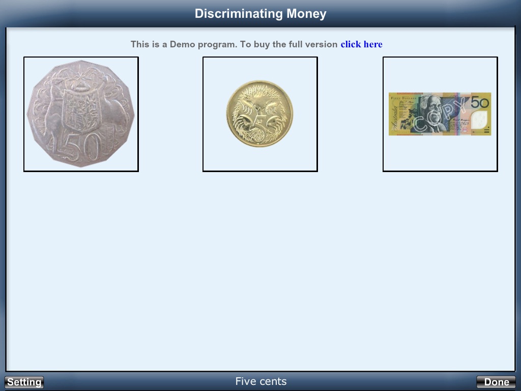 Discriminating Money (with Australian Currency) iPad v 1.0, Demo Version screenshot 3