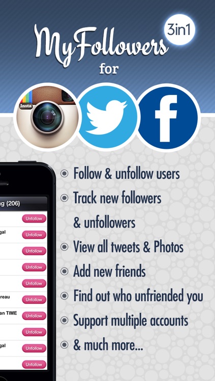 MyFollowers: 3 in 1! for Instagram, Twitter and Facebook