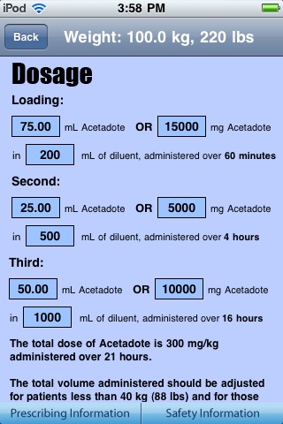 Acetadote Dosage Calculator screenshot 4