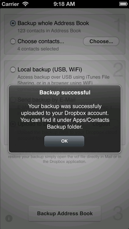 Contacts Backup to Dropbox Lite screenshot-3