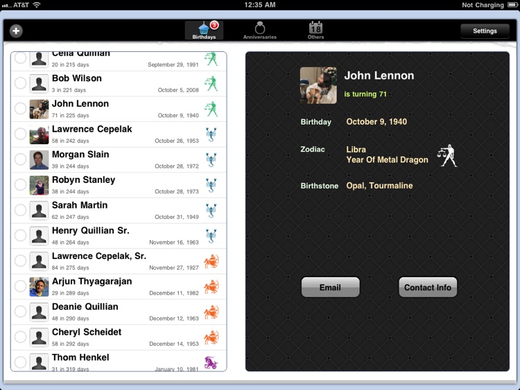 Birthdays Anniversaries & More for iPad