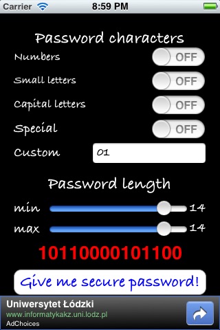 Secure Passwords Generator iPhone Secure Passwords Generator iPhone