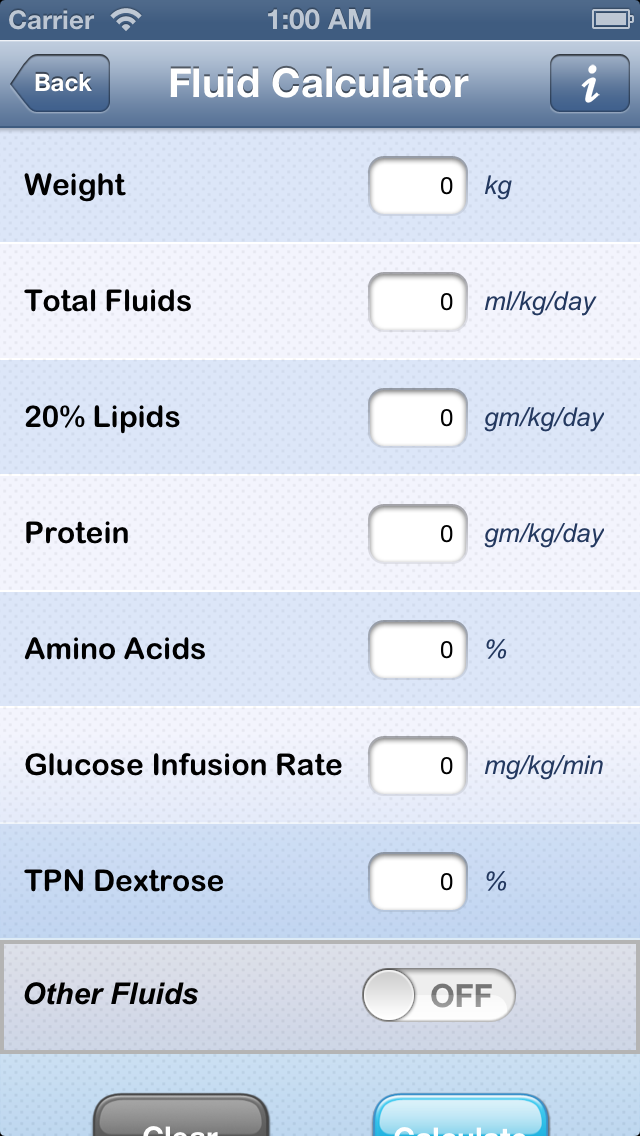 NICU Calculator Screenshot