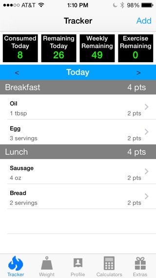 Pts. Calculator With Weight and Exercise Tracker for Weight Loss - Fast Food and Calorie Watchers Diary App by Awesomeappscenterのおすすめ画像1